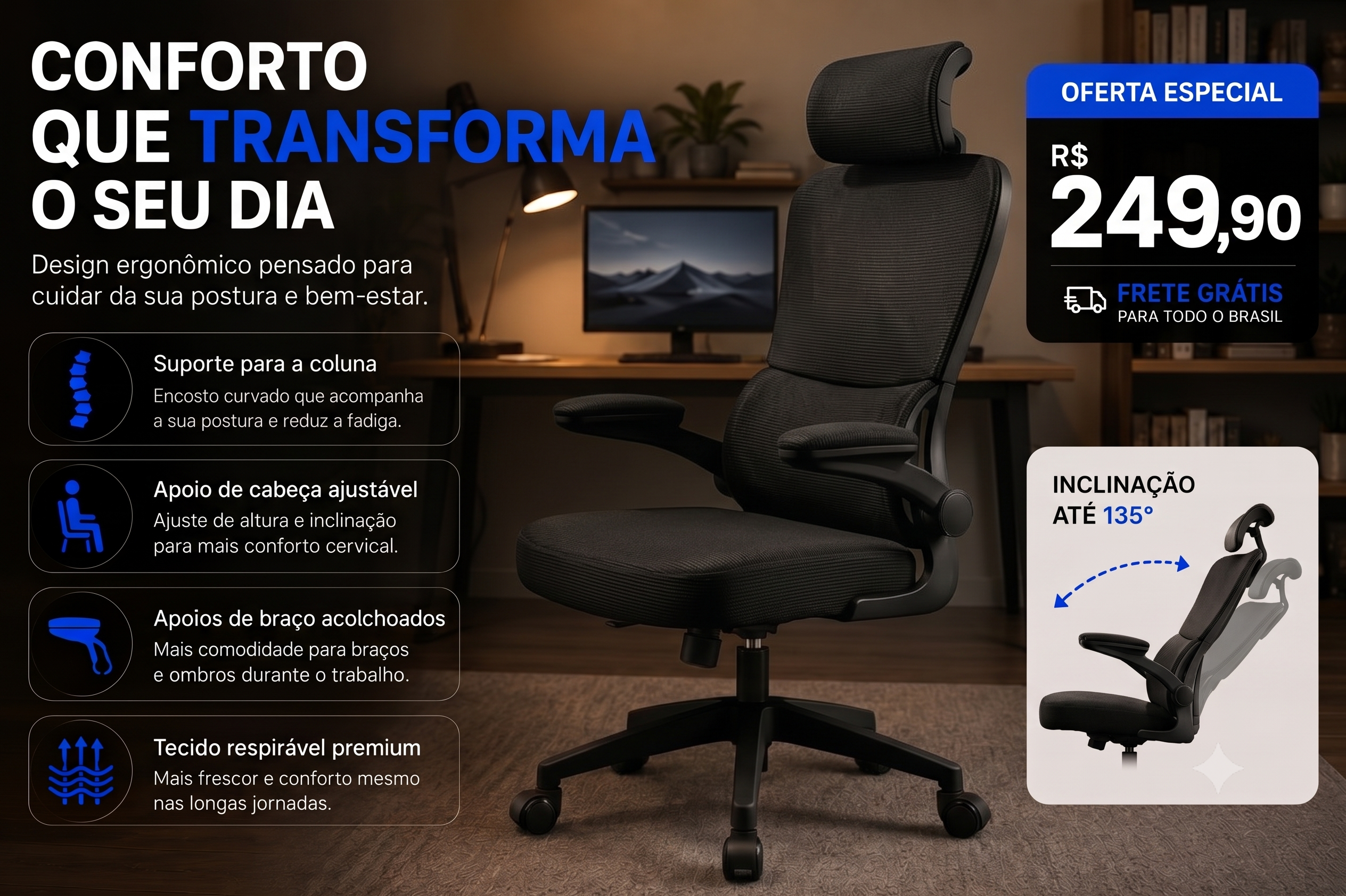 Cadeira ergonômica BUMMES em ambiente de home office